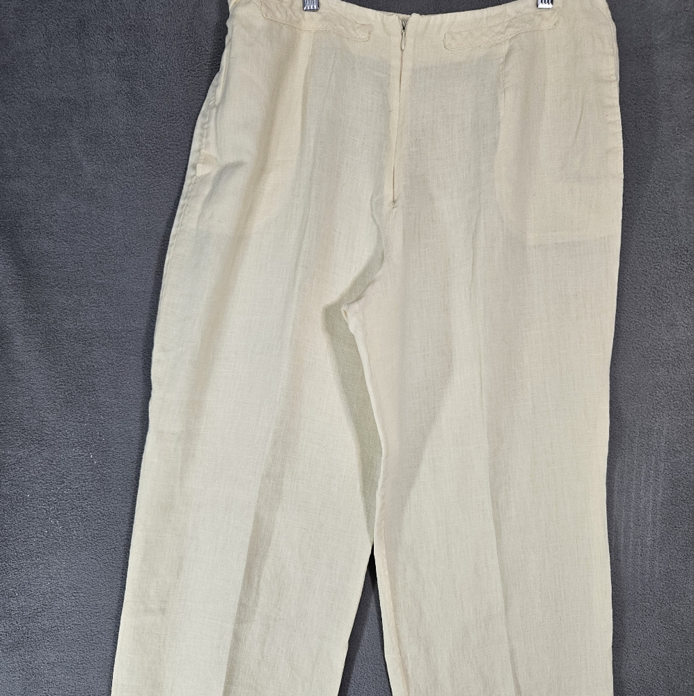 Vintage Coldwater Creek Petite PL Yellow Pants Chinos Crop Straight 100% Linen